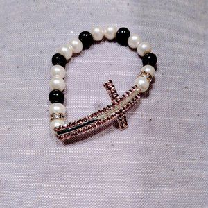 Cross Bracelet Crystals Pearls Accessories